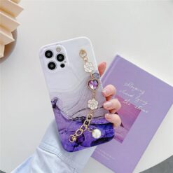 Mermer Desen Baskılı Bilek Geçmeli Zincirli Silikon Telefon Kılıfı