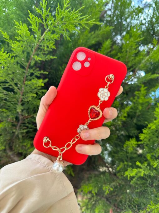 Kırmızı Renkli Bilek Geçmeli Zincirli Silikon Telefon Kılıfı - Görsel 2