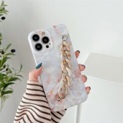 Mermer Desen Baskılı Bilek Geçmeli Zincirli Silikon Telefon Kılıfı