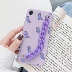 Dinozor Desen Baskılı Bilek Geçmeli Zincirli Silikon Telefon Kılıfı
