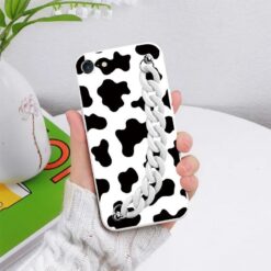 İnek Benekleri Desenli Baskılı Bilek Geçmeli Zincirli Silikon Telefon Kılıfı