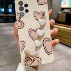 Kalp Desen Baskılı Bilek Geçmeli Zincirli Silikon Telefon Kılıfı