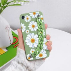 Papatya Desen Baskılı Bilek Geçmeli Zincirli Silikon Telefon Kılıfı