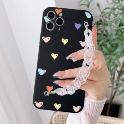 Çoklu Kalp Desen Baskılı Bilek Geçmeli Zincirli Silikon Telefon Kılıfı