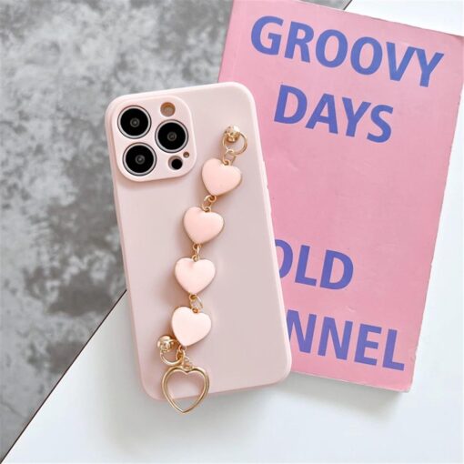 Açık Pembe Renkli Bilek Geçmeli Zincirli Silikon Telefon Kılıfı