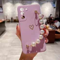 Kalp Desen Baskılı Bilek Geçmeli Zincirli Silikon Telefon Kılıfı