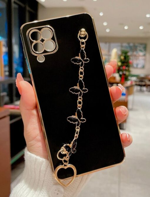 Siyah Renkli Bilek Geçmeli Parlak Zincirli Silikon Telefon Kılıfı