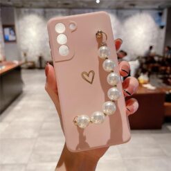 Kalp Desen Baskılı Bilek Geçmeli Zincirli Silikon Telefon Kılıfı