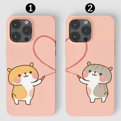Çift Kalp Çizen Köpekler Tasarımlı Silikon Telefon Kılıfı