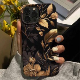 Gold Yapraklar Tasarımlı Silikon Telefon Kılıfı