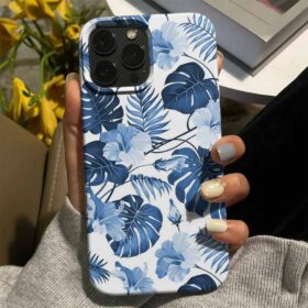 Mavi Tropik Bitkiler Tasarımlı Silikon Telefon Kılıfı