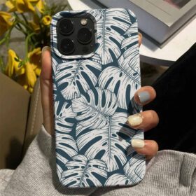 Beyaz Tropik Yapraklar Tasarımlı Silikon Telefon Kılıfı