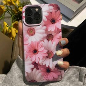 Beyaz Pembe Zerbera Çiçekleri Tasarımlı Silikon Telefon Kılıfı