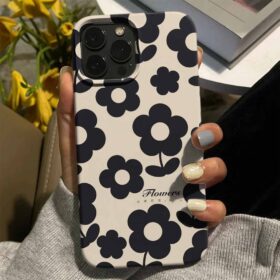 Siyah Basit Çiçekler Tasarımlı Silikon Telefon Kılıfı