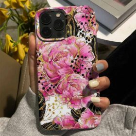 Altın Yaldızlı Karanfiller Tasarımlı Silikon Telefon Kılıfı