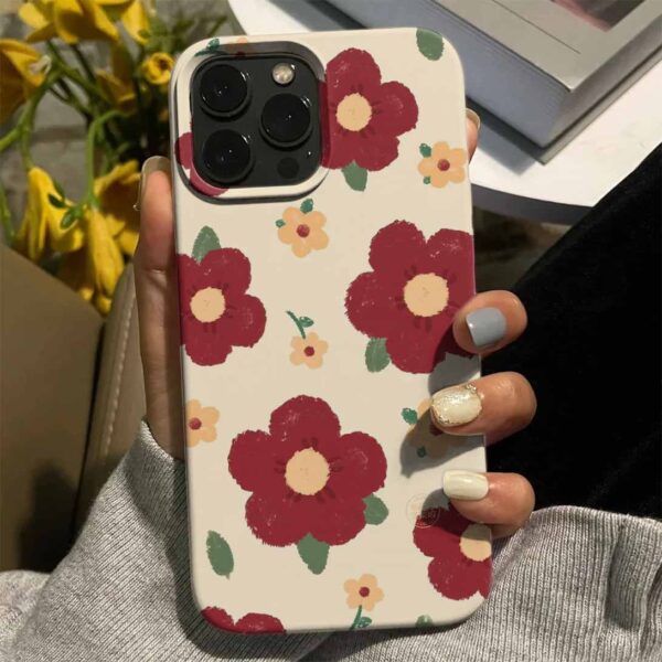 Kırmızı Basit Çiçekler Tasarımlı Silikon Telefon Kılıfı
