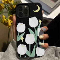 Ay Işığı Beyaz Laleler Tasarımlı Silikon Telefon Kılıfı