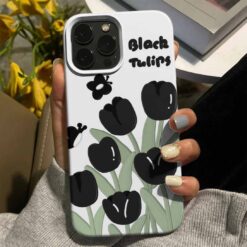 Siyah Laleler Tasarımlı Silikon Telefon Kılıfı