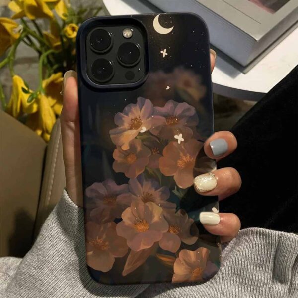 Ay Işığında Parlayan Çiçekler Tasarımlı Silikon Telefon Kılıfı