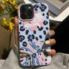 Çiçek Ve Leopar Deseni Tasarımlı Silikon Telefon Kılıfı