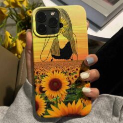Ay Çiçeği Tarlasındaki Kız Deseni Tasarımlı Silikon Telefon Kılıfı