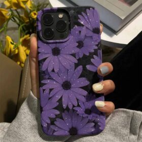 Parıltılı Mor Çiçekler Tasarımlı Silikon Telefon Kılıfı