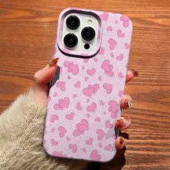 Pembe Çift Kalpler Tasarımlı Silikon Telefon Kılıfı
