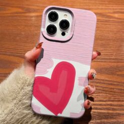 Yağlı Boya Pembe Kalp Tasarımlı Silikon Telefon Kılıfı