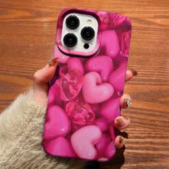 Pembe Kalp Taşları Kalpler Tasarımlı Silikon Telefon Kılıfı