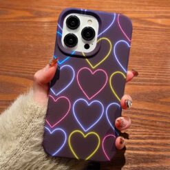 Neon Çizğili Kalpler Tasarımlı Silikon Telefon Kılıfı