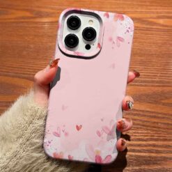 Altlı Üstlü Pembe Kalpler Tasarımlı Silikon Telefon Kılıfı