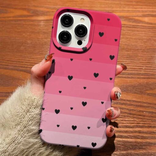 Pembe Tonları Çizğili Mini Kalpler Tasarımlı Silikon Telefon Kılıfı