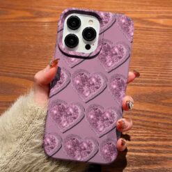Pembe Parlak Peluş Kalpler Tasarımlı Silikon Telefon Kılıfı