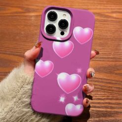 Pembe Parıltılı Kalpler Tasarımlı Silikon Telefon Kılıfı