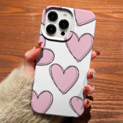 Pembe Kalp Çizimleri Tasarımlı Silikon Telefon Kılıfı