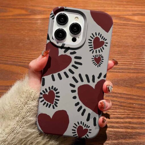 Çizğili Bordo Kalpler Tasarımlı Silikon Telefon Kılıfı