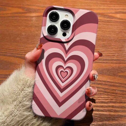 Pembe Tonları Retro Kalpler Tasarımlı Silikon Telefon Kılıfı