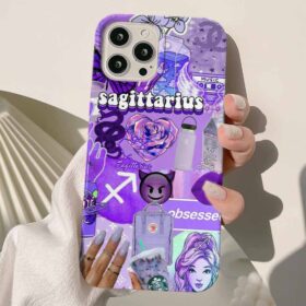Purple Sagittarius Kolaj Tasarımlı Silikon Telefon Kılıfı