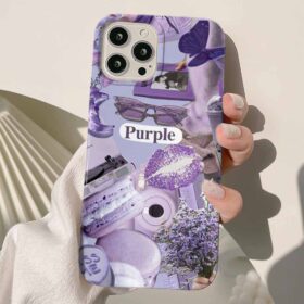 Purple Lavanta Kolaj Tasarımlı Silikon Telefon Kılıfı