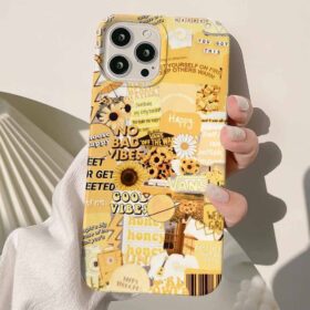 Yellow Happy Kolaj Tasarımlı Silikon Telefon Kılıfı