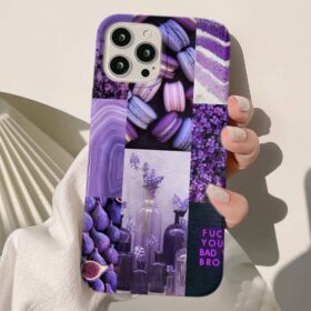 Purple Macoron Kolaj Tasarımlı Silikon Telefon Kılıfı