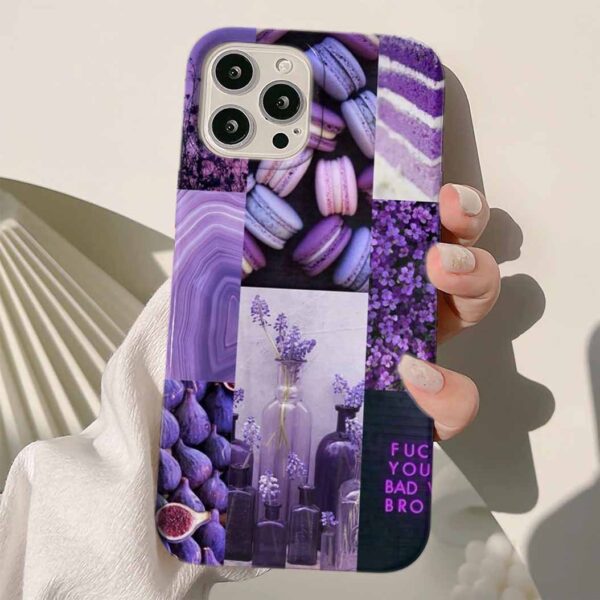 Purple Macoron Kolaj Tasarımlı Silikon Telefon Kılıfı