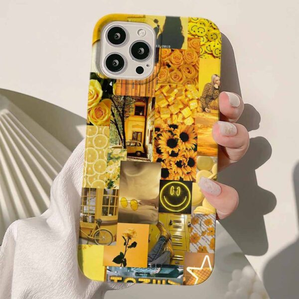 Yellow Smile Kolaj Tasarımlı Silikon Telefon Kılıfı