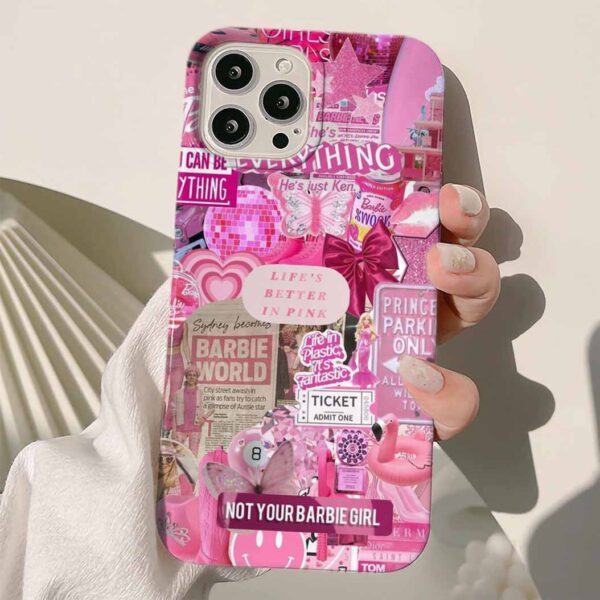 Purple Barbi Girl Kolaj Tasarımlı Silikon Telefon Kılıfı