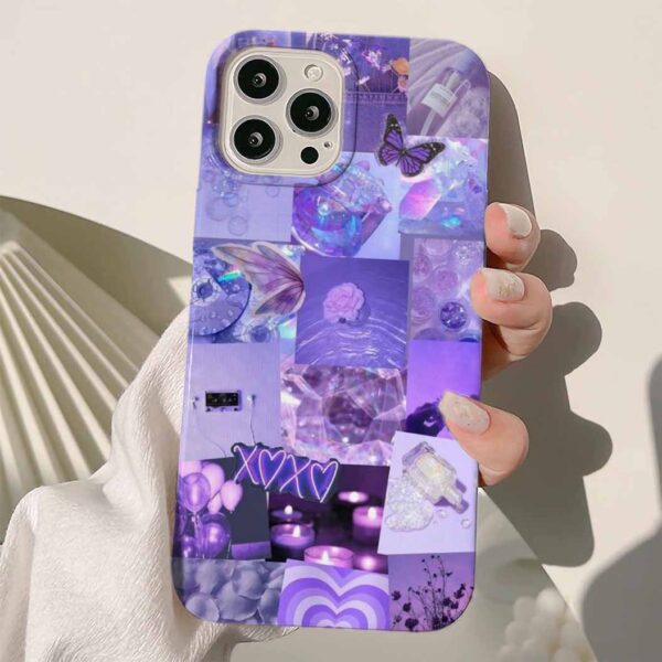 Purple Retro Kolaj Tasarımlı Silikon Telefon Kılıfı