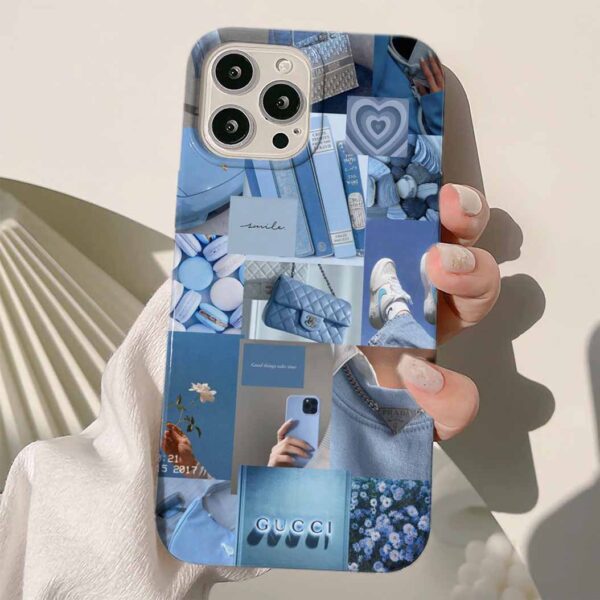 Blue Gucci Kolaj Tasarımlı Silikon Telefon Kılıfı