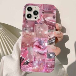 Bright Pink Kolaj Tasarımlı Silikon Telefon Kılıfı