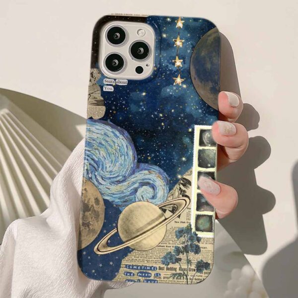 Saturn Kolaj Tasarımlı Silikon Telefon Kılıfı