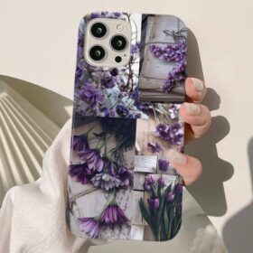 Purple Flower Kolaj Tasarımlı Silikon Telefon Kılıfı