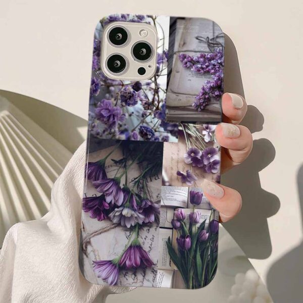 Purple Flower Kolaj Tasarımlı Silikon Telefon Kılıfı
